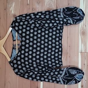 Nicole Miller Crop Top, Size S, Black & Cream Bohemian Design